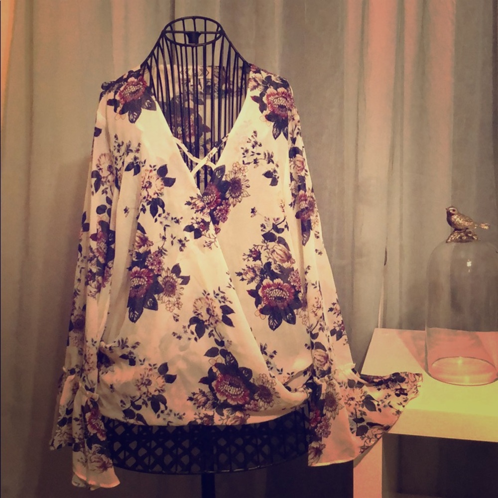 Long Sleeve Women’s Top with Bell Sleeve Detail